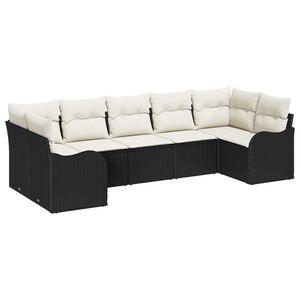vidaXL Tr&auml;dg&aring;rdsoffset med lagring 7 pcs Svart och vit Poly rattan