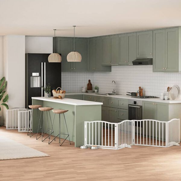 vidaXL Hundgrind med d&ouml;rr vikbar 10 paneler vit 800 cm poppel