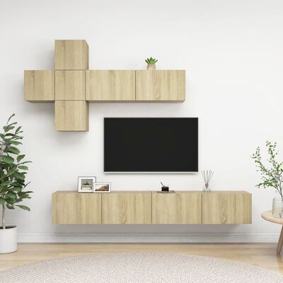 vidaXL TV-skåp 7 delar sonoma-ek konstruerat trä