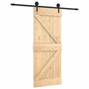 vidaXL Skjutd&ouml;rr Naturlig och svart 85 x 210 cm Massiv furutr&auml;d&ouml;rr