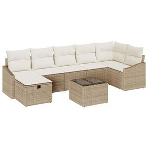 vidaXL Tr&auml;dg&aring;rdsoffset med kudde 8 pcs Beige Poly rattan