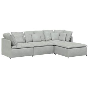 vidaXL Modulsoffa med fotpall och dynor sammet ljusgr&aring;