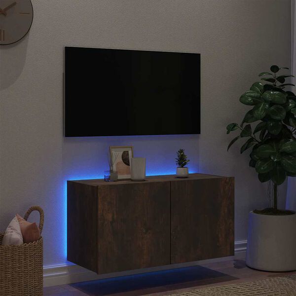 vidaXL V&auml;ggmonterad tv-b&auml;nk LED r&ouml;kf&auml;rgad ek 80x35x41 cm