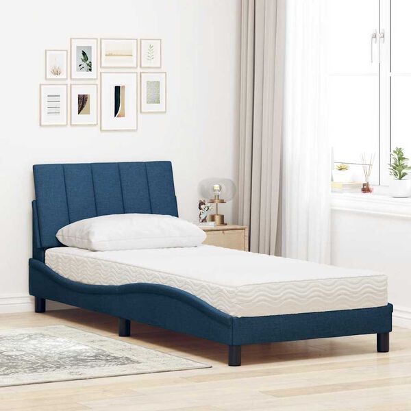 vidaXL Bed with Mattress "Hanko" Blue 90x200 cm Fabric