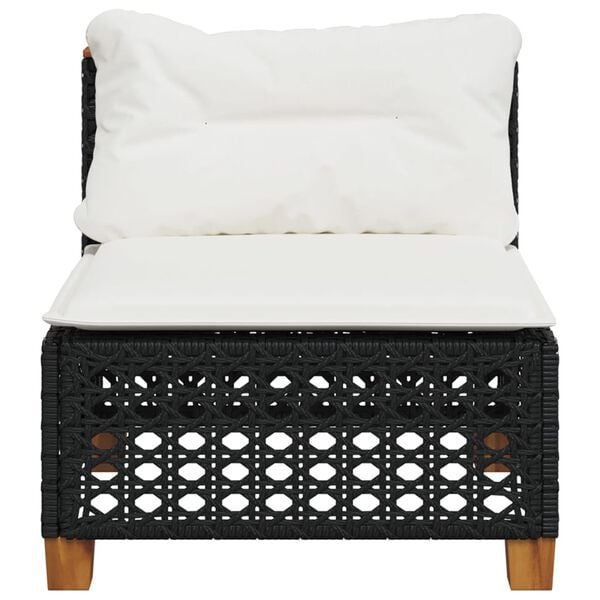 vidaXL Soffa utan armstöd för trädgården med dynor svart konstrotting