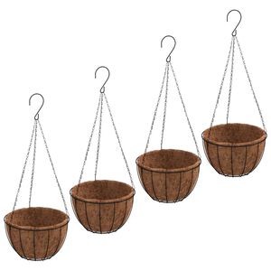 vidaXL H&auml;ngande blomkrukor 4 st kokosfiber svart &Oslash; 30x52 cm st&aring;l