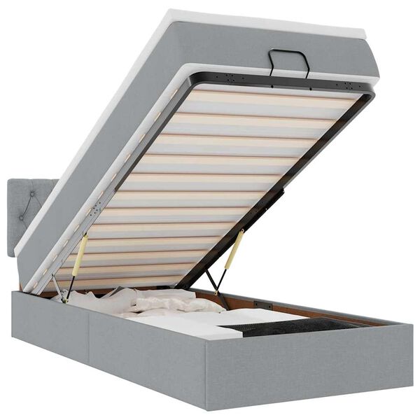 vidaXL Ottoman sängram med madrass ljusgrå 90x190 cm tyg