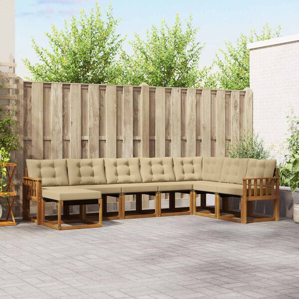 vidaXL Utomhussoffset med kudde 8 pcs Naturlig och Beige