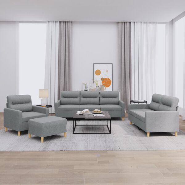 vidaXL Soffgrupp med dynor 4 delar Ljusgr&aring; tyg