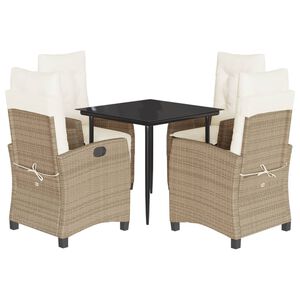 vidaXL Matgrupp f&ouml;r tr&auml;dg&aring;rden med dynor 5 delar beige konstrotting