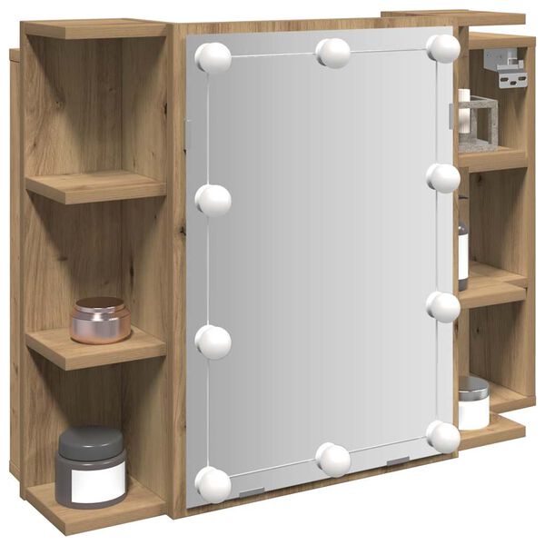 vidaXL Spegelsk&aring;p med LED Artisan Ek 70x16,5x60 cm