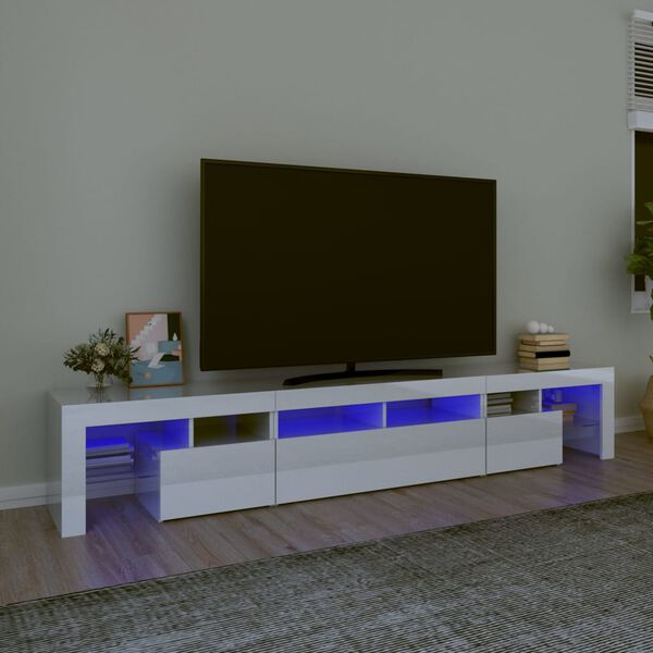 vidaXL Tv-b&auml;nk med LED-belysning vit h&ouml;gglans 230x36,5x40 cm