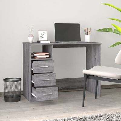 vidaXL Skrivbord med lådor grå sonoma 102x50x76 cm konstruerat trä
