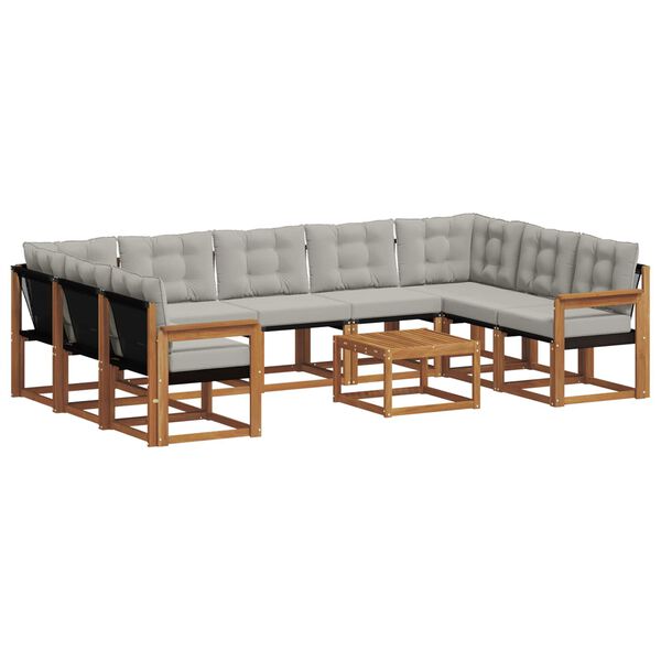 vidaXL Utomhussoffset 10 pcs Naturlig och Ljus Gr&aring; Massivt Akaciatr&auml;