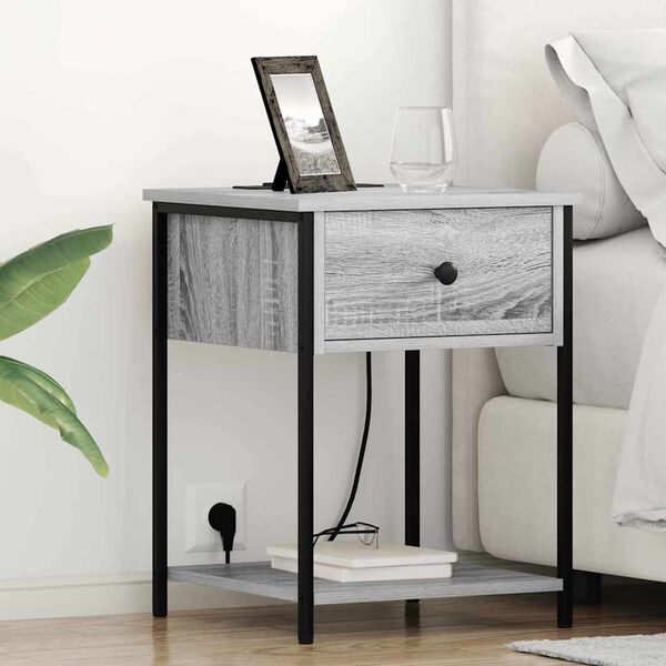 vidaXL Nattduksbord Gr&aring; Sonoma 42 x 41 x 56 cm Konstruerat tr&auml;