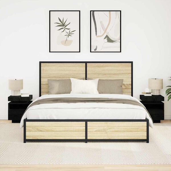 vidaXL Sängbord 2 pcs Svart ek 40 x 39 x 48.5 cm Konstruerat trä