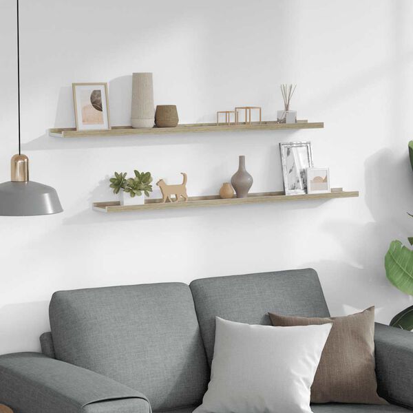 vidaXL V&auml;gghyllor 2 st vit och sonoma-ek 100x9x3 cm