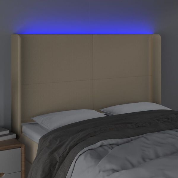 vidaXL Sänggavel LED gräddvit 147x16x118/128 cm tyg