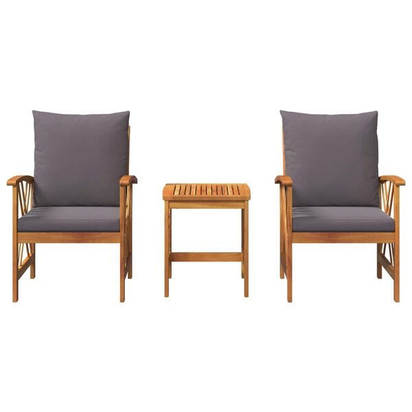 vidaXL Tr&auml;dg&aring;rdsoffset med kudde 3 pcs Olivenatur Massivt Akaciatr&auml;