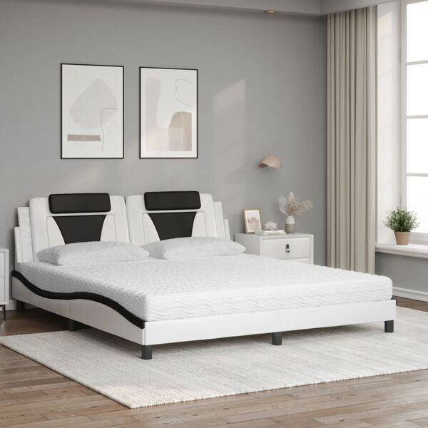 vidaXL Bed "Viana" with Mattress White and Black 180x200 cm Faux Leather