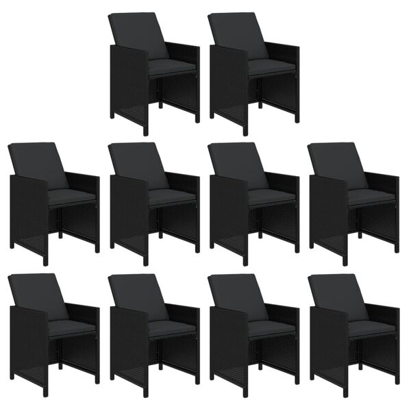 vidaXL Matgrupp f&ouml;r tr&auml;dg&aring;rden med dynor 11 delar konstrotting svart