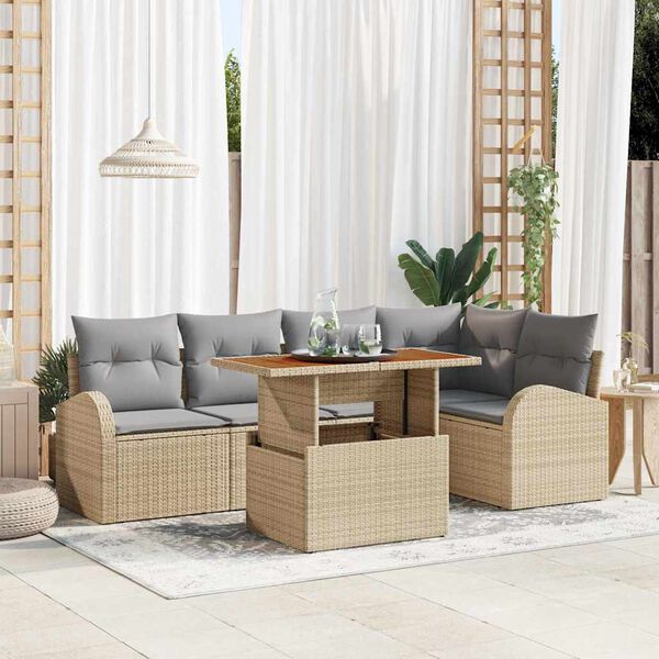 vidaXL Tr&auml;dg&aring;rdsoffset med lagring 6 pcs Beige Poly rattan