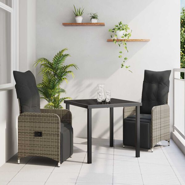 vidaXL Tr&auml;dg&aring;rdsm&ouml;belset med kudde 3 pcs Gr&aring; Poly rattan
