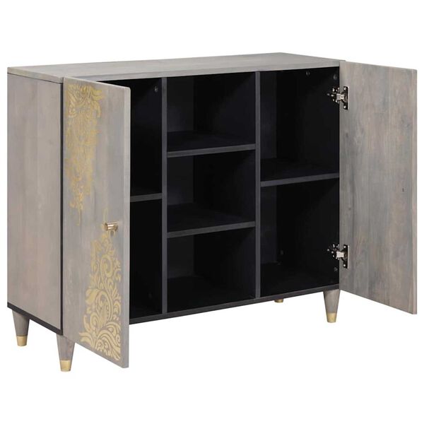vidaXL Sideboard Grå och Guld 90 x 33 x 75 cm Massivt mangoträ