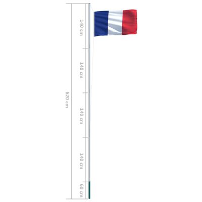 vidaXL Frankrikes flagga och flaggstång i aluminium 6,2 m