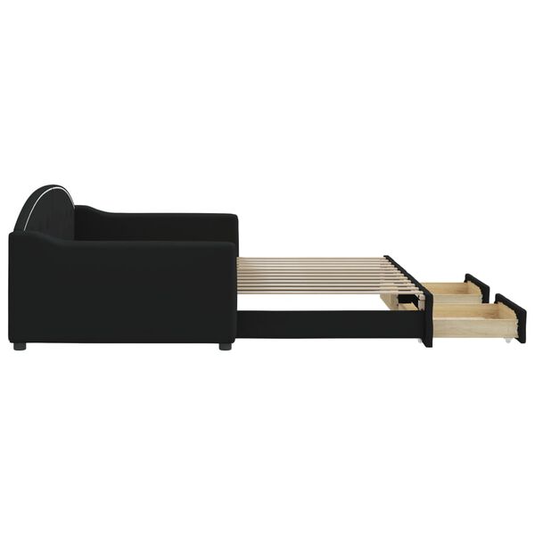 vidaXL Dagb&auml;dd utdragbar med l&aring;dor svart 100x200 cm tyg