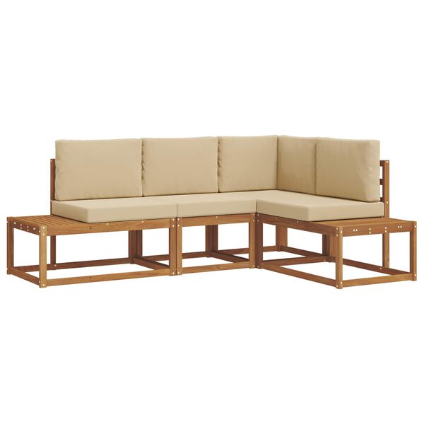 vidaXL Utomhussoffset med kudde 4 Stycke Naturlig och Beige