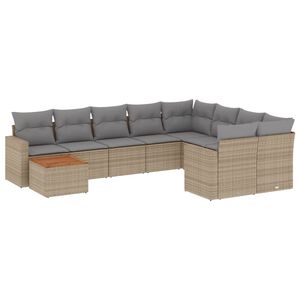 vidaXL Soffgrupp f&ouml;r tr&auml;dg&aring;rd med dynor 10 delar beige konstrotting