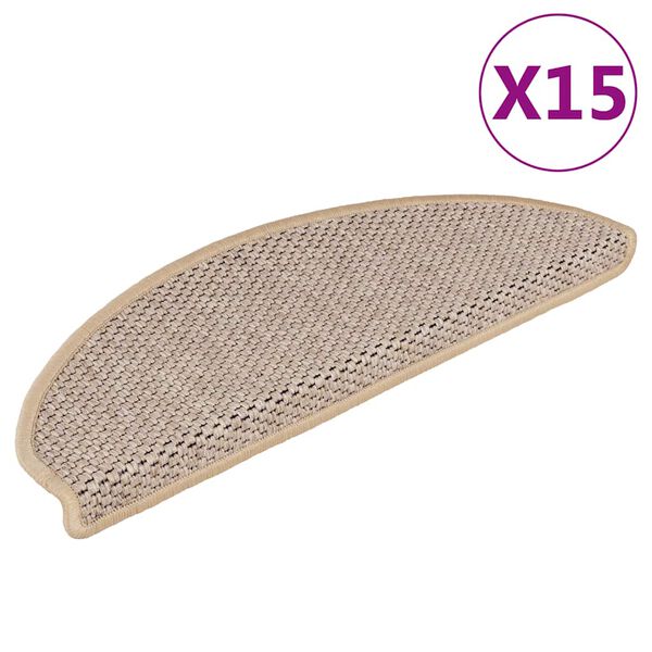 vidaXL Trappstegsmattor självhäftande sisal 15 st 65x21x4 cm ljusbeige