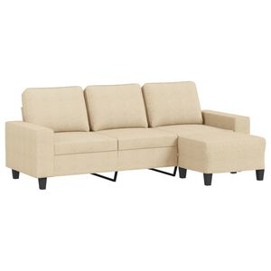 vidaXL 3-sitssoffa med fotpall Gr&auml;ddvit 180 cm tyg
