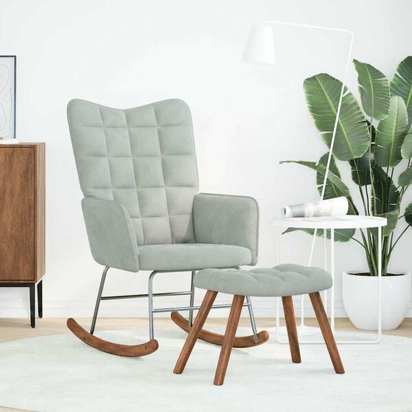 vidaXL Gungstol med pall ljusgrå sammet