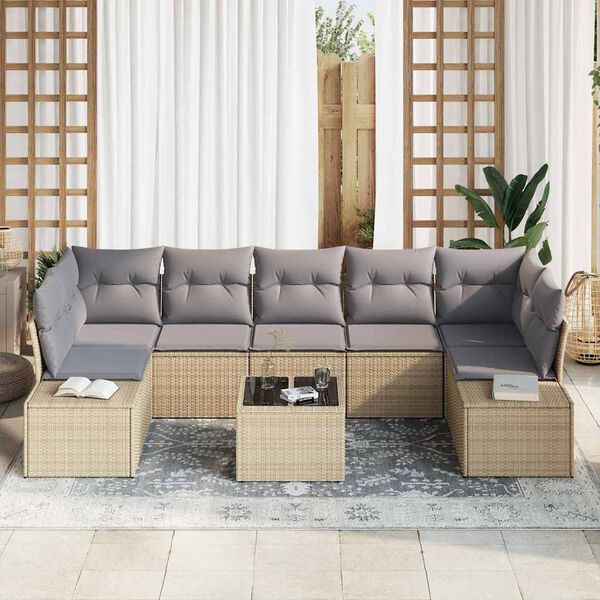 vidaXL Tr&auml;dg&aring;rdsoffset 8 pcs Beige Poly rattan