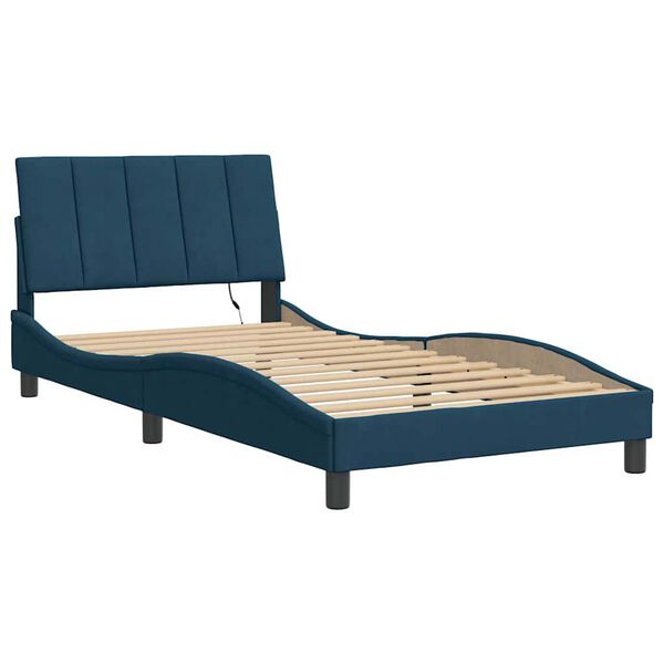 vidaXL Bed Frame with LED without Mattress "Hanko" Blue 100x200 cm Velvet