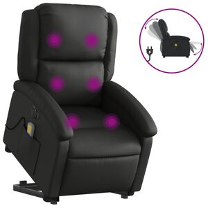 vidaXL Massagef&aring;t&ouml;lj med uppresningshj&auml;lp svart &auml;kta l&auml;der