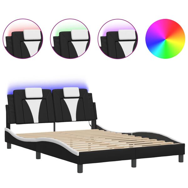 vidaXL Bed Frame "Viana" with LED without Mattress Black and White 140x190 cm