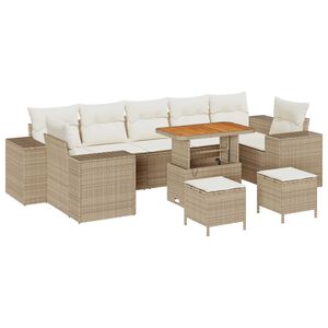 vidaXL Tr&auml;dg&aring;rdsoffset med kudde 10 pcs Beige och gr&auml;ddf&auml;rgad