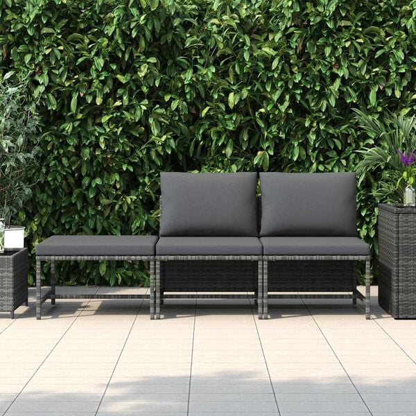 vidaXL Soffgrupp f&ouml;r tr&auml;dg&aring;rden 3 delar med dynor konstrotting gr&aring;