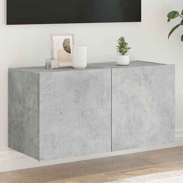 vidaXL V&auml;ggmonterad tv-b&auml;nk LED betonggr&aring; 80x35x41 cm