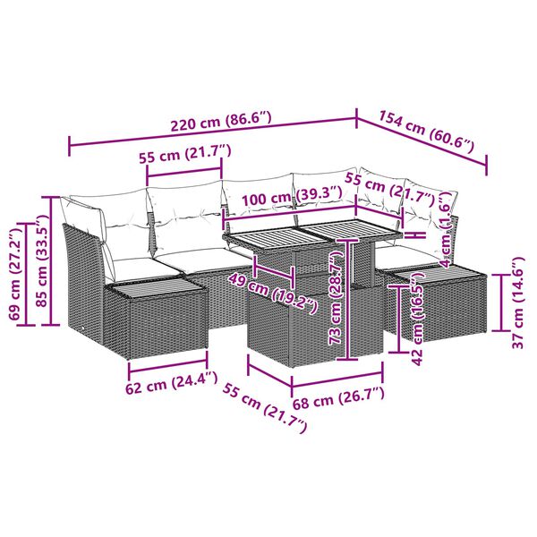 vidaXL Tr&auml;dg&aring;rdsoffset med lagring 10 pcs Svart Poly rattan