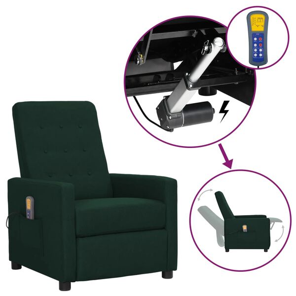 vidaXL Massagef&aring;t&ouml;lj med uppresningshj&auml;lp m&ouml;rkgr&ouml;n tyg