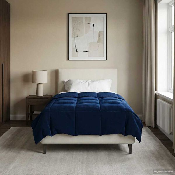 vidaXL Full &Aring;rs-Duvet Quiltad M&ouml;rkbl&aring; 155 x 220 cm Mikrofiber