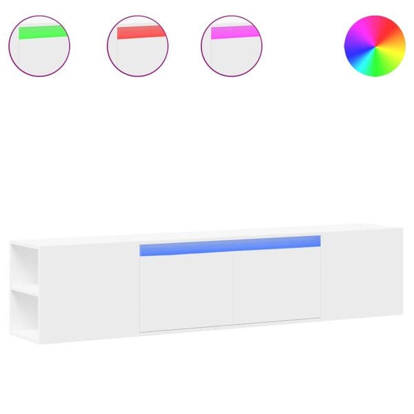 vidaXL V&auml;ggmonterad tv-b&auml;nk LEDs vit 180x31x39,5 cm