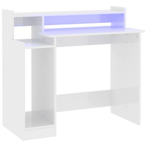 vidaXL Skrivbord med LED h&ouml;gglans vit 97x45x90 cm konstruerat tr&auml;