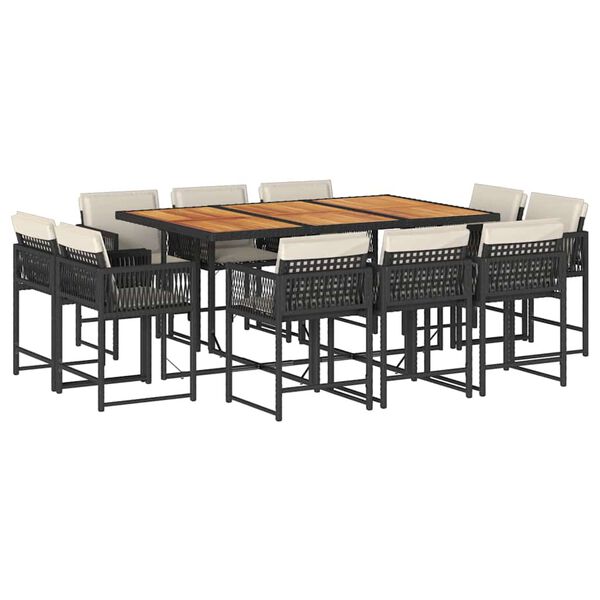 vidaXL Matgrupp f&ouml;r tr&auml;dg&aring;rden med dynor 11 delar svart konstrottning