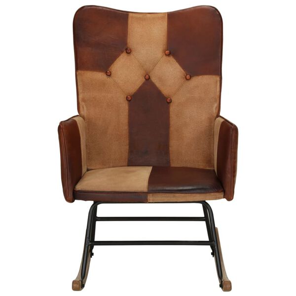 vidaXL Gungfåtölj brun äkta läder och kanvas