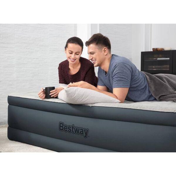 Bestway Luftmadrass Fortech 2-pers 203x152x46 cm antracit och ljusgr&aring;